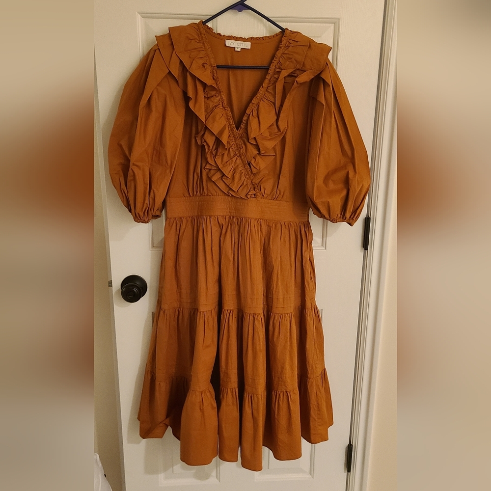Ivy City Co Terracotta Orange Midi Dress - Picture 4 of 7